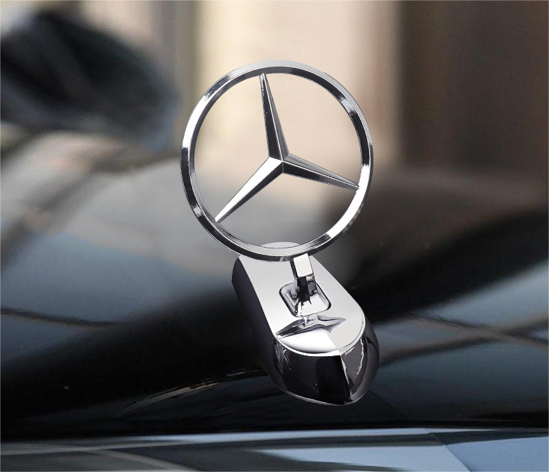 Mercedes-Benz engine hood logo with angel wings - 3D chrome metal emblem for car bonnet customization
